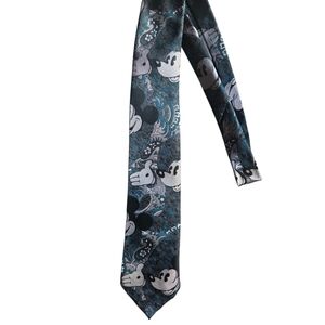 Vintage Disney Mickey Mouse Novelty Silk Tie in Teal and Black 57 Inches Long.